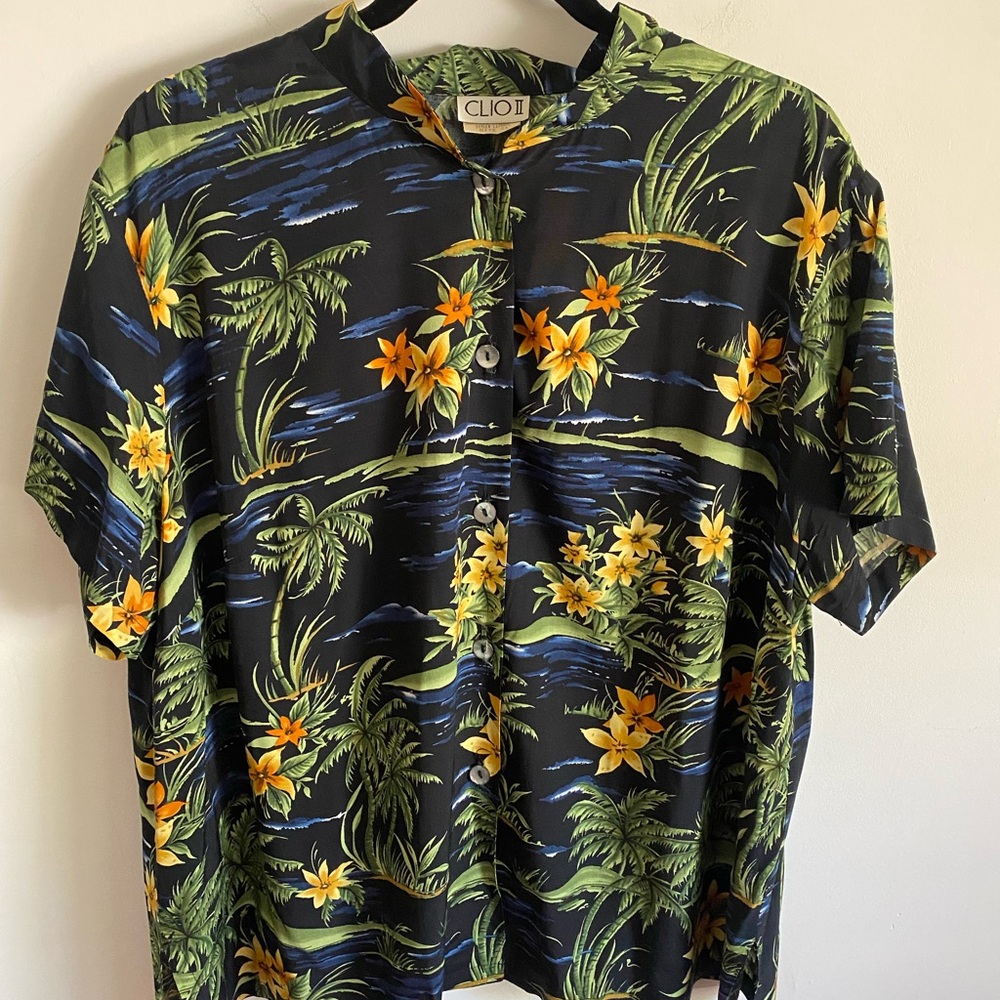 Clio Tropical Floral Shirt & Skirt Set Hawaiin Tiki